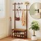Coat Rack with Bench and Shoe Storage PE Rattan Entryway Organizer with Hooks